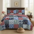 thumbnail image 7 of Cozy Line Country Blue Rose Floral Paisley Garden Cotton 3 Piece Patchwork Quilt Bedding Set, 7 of 7