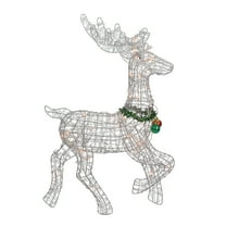 25" Lighted Silver Sisal Prancing Reindeer Christmas Yard Art Decoration