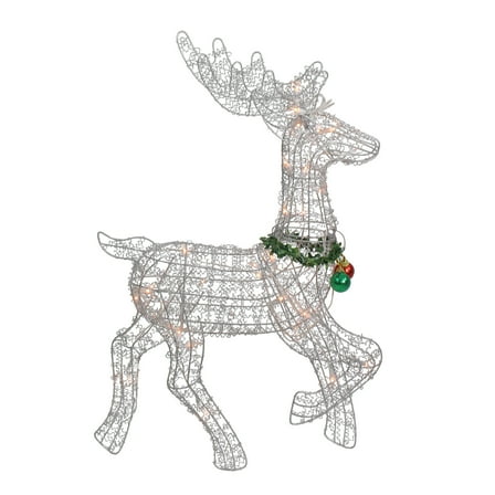25" Lighted Silver Sisal Prancing Reindeer Christmas Yard Art Decoration