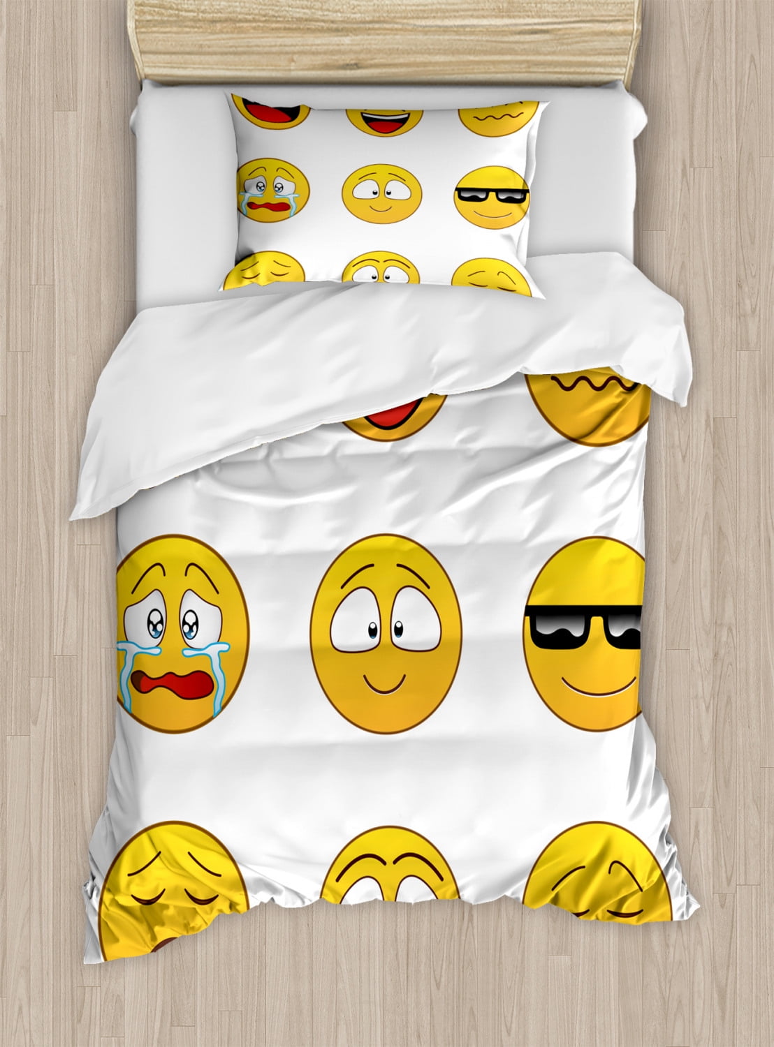 Emoji Duvet Cover Set, Happy Smiley Angry Furious Sad Face ...
