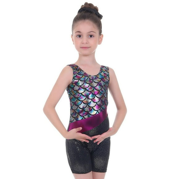 JUNWELL Kids Little Girls One-Piece Gymnastics Leotard Ballet Unitard with Shorts Quick Dry Outfi 3-12 Years