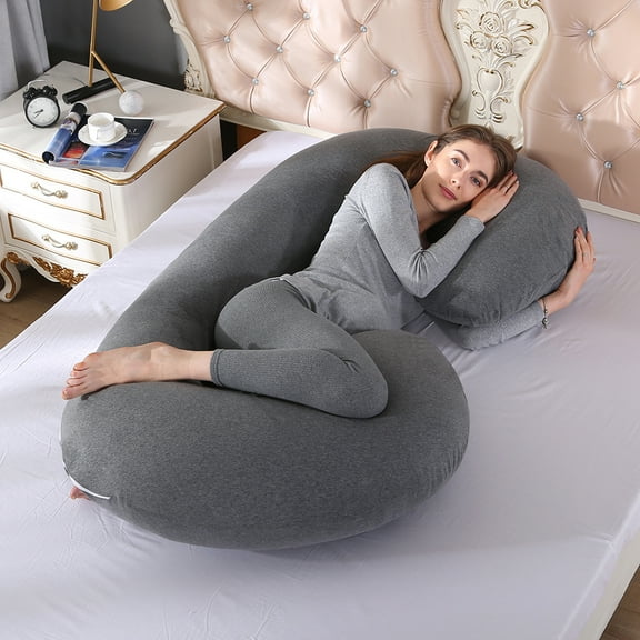 Topchances Pregnancy Pillow Maternity Belly Contoured Body Pillow Extra Large With Knitted Cotton Cover Gray US
