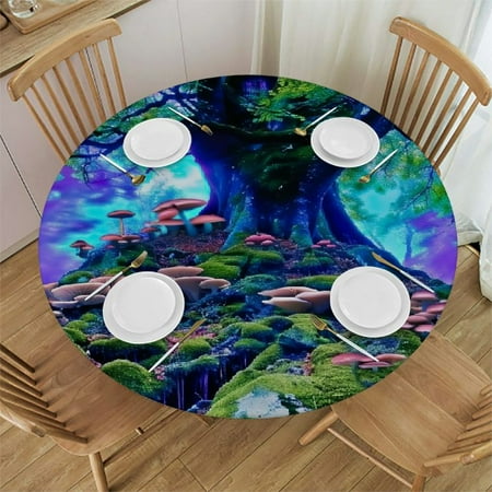 

Autua Round Table Cover - Stain Resistant Washable Kitchen Dining Tablecloth for Indoor Outdoor Use Wedding and Parties Decor 100% Polyester Outdoor Fitted Table Cloth - Mushrooms Theme 42 -46