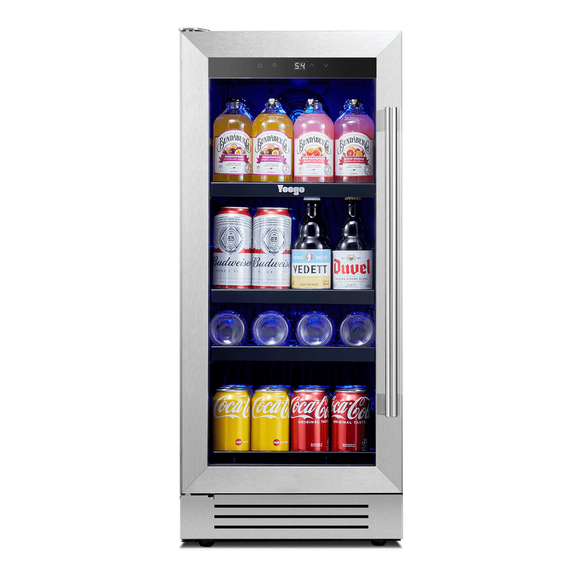 Yeego 15 inch Beverage Refrigerator, Built-in or Freestanding, 100 Cans Cooler with Glass Door
