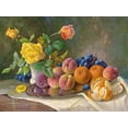 thumbnail image 2 of Krueger, E. 24x19 Black Ornate Wood Framed with Double Matting Museum Art Print Titled - YELLOW ROSE AND FRUITS, 2 of 4