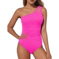 thumbnail image 3 of Traje Baño una Pieza con un Hombro Descubierto para Mujer, Traje Baño Control, Cobertura Total Modesta, Traje Baño con Abertura en la Parte Posterior. Rosa Roja XL, 3 of 6