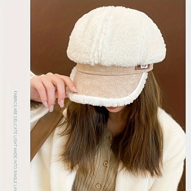Sombrero octogonal de pelo de cordero para mujer, moda coreana, sombrero de lengua de pato con brote de felpa, sombrero de artista Retro británico de moda, nuevo