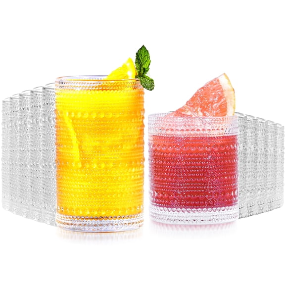 Juego de vasos vintage Lvtrupc con diseño hobnail, 12 piezas, 400 ml y 330 ml