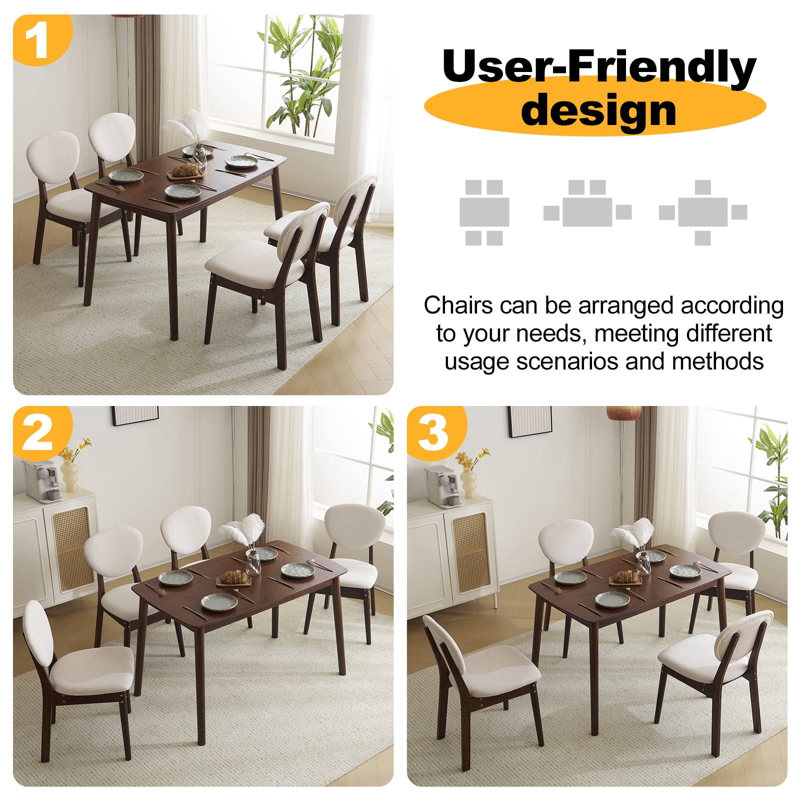 Ktaxon Dining Table Set for 4 Solid Wood Dinner Table with Padded Chairs for Home Kitchen Restaurant 47" Walnut