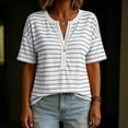 thumbnail image 5 of Shirts for Women Summer Striped V-Neck Button Loose Casual Short Sleeve Tee, 5 of 7