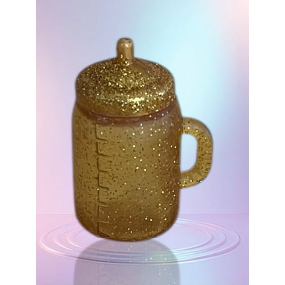 Doll Accessories Gold Sparkly Water Bottle Straw Handle