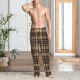 thumbnail image 2 of Logiee khaki coffee plaid Print Pajama Pants for Men,Men’s Pajama Bottoms,Mens PJ Pants with Pockets & Button Fly-Large, 2 of 6
