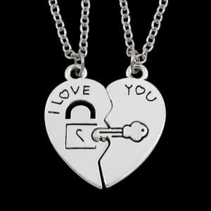 - Fancyleo Lovers Necklace with A Pair of Students Creative Letters I Love You Joining Together Key Lock Two Heart-Shaped Pendant Couple girlfriends Clavicle Chain Ornaments