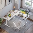 thumbnail image 2 of 55.1 Inch L-Shaped Standing Desk, Large Electric Height Adjustable Ergonomic Home Office Computer Desk with 3 Memory Buttons and Cable Management, Corner Desk for Home & Office Workstations, White, 2 of 9