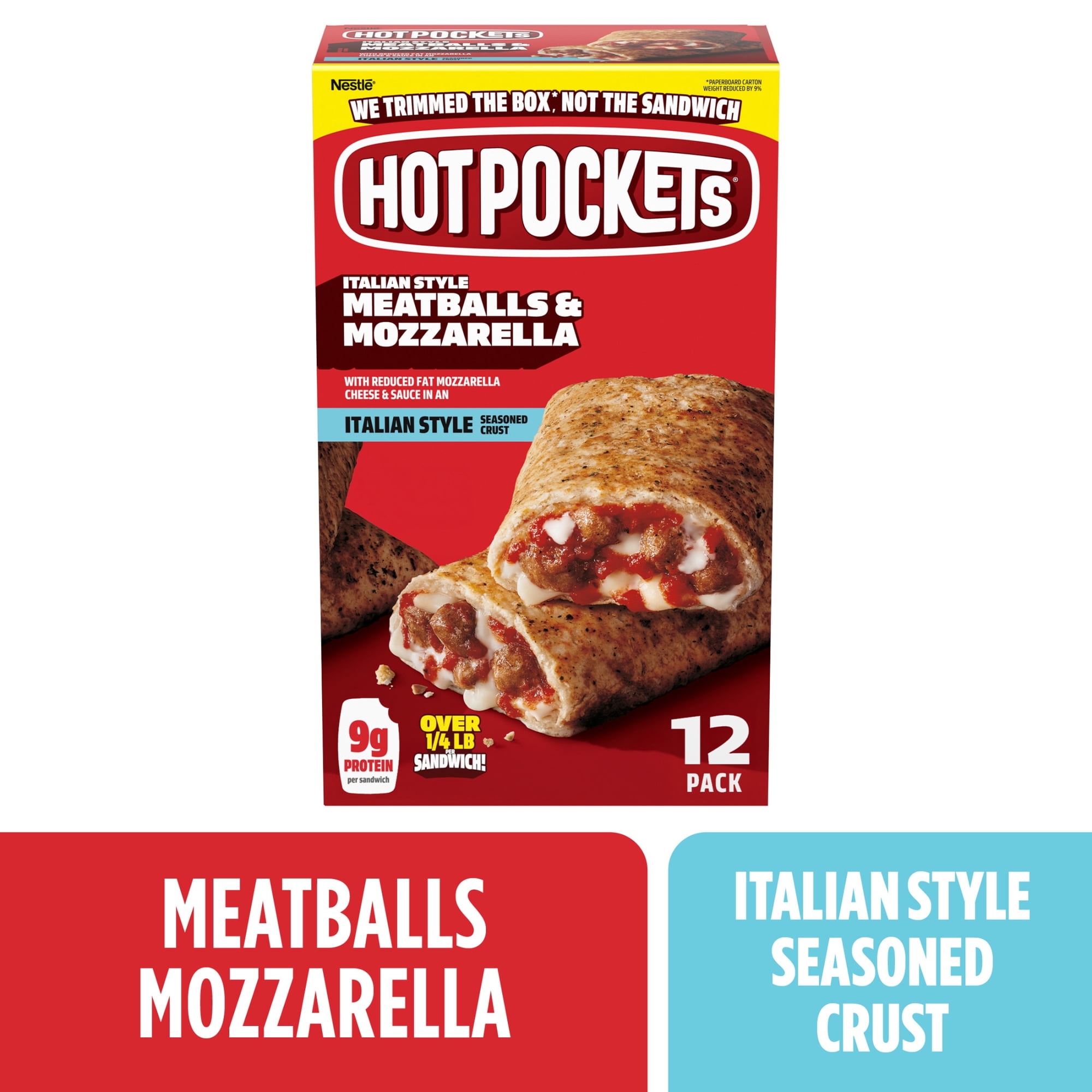 Hot Pockets Frozen Snacks Meatballs and Mozzarella Garlic Buttery Crust Sandwich 54 oz, 12 Pack (Frozen)