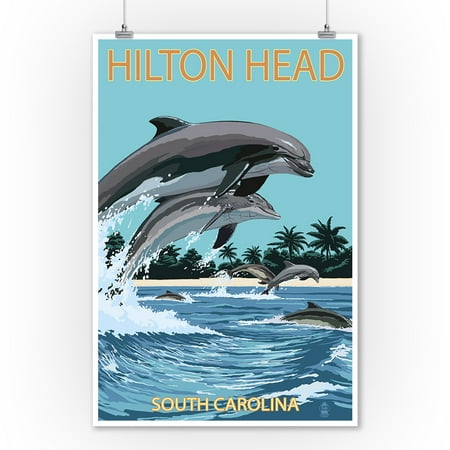 Hilton Head, South Carolina - Dolphins Jumping - Lantern Press Artwork (9x12 Art Print, Wall Decor Travel (Best Place To See Dolphins In Hilton Head)
