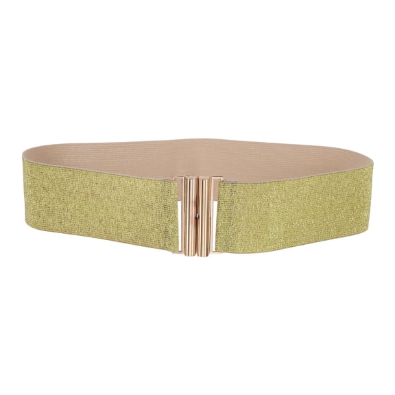 Uxcell Wide Elastic Belt for Women, Vintage Stretchy Waistband with Square Metal Buckle, Wide Waist Belt for Dress Shirts Clothing, Gold, 26.7" to 32.7"