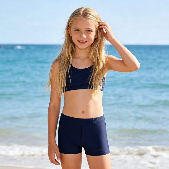 ibiyuan Girls Swimsuit 2 Piece Adjustable Strap Girls Bathing Suits Comfortable Allover Printed Tankini Ruched Rash Guard Girls' Swimwear Bikini Swimwear for Girls