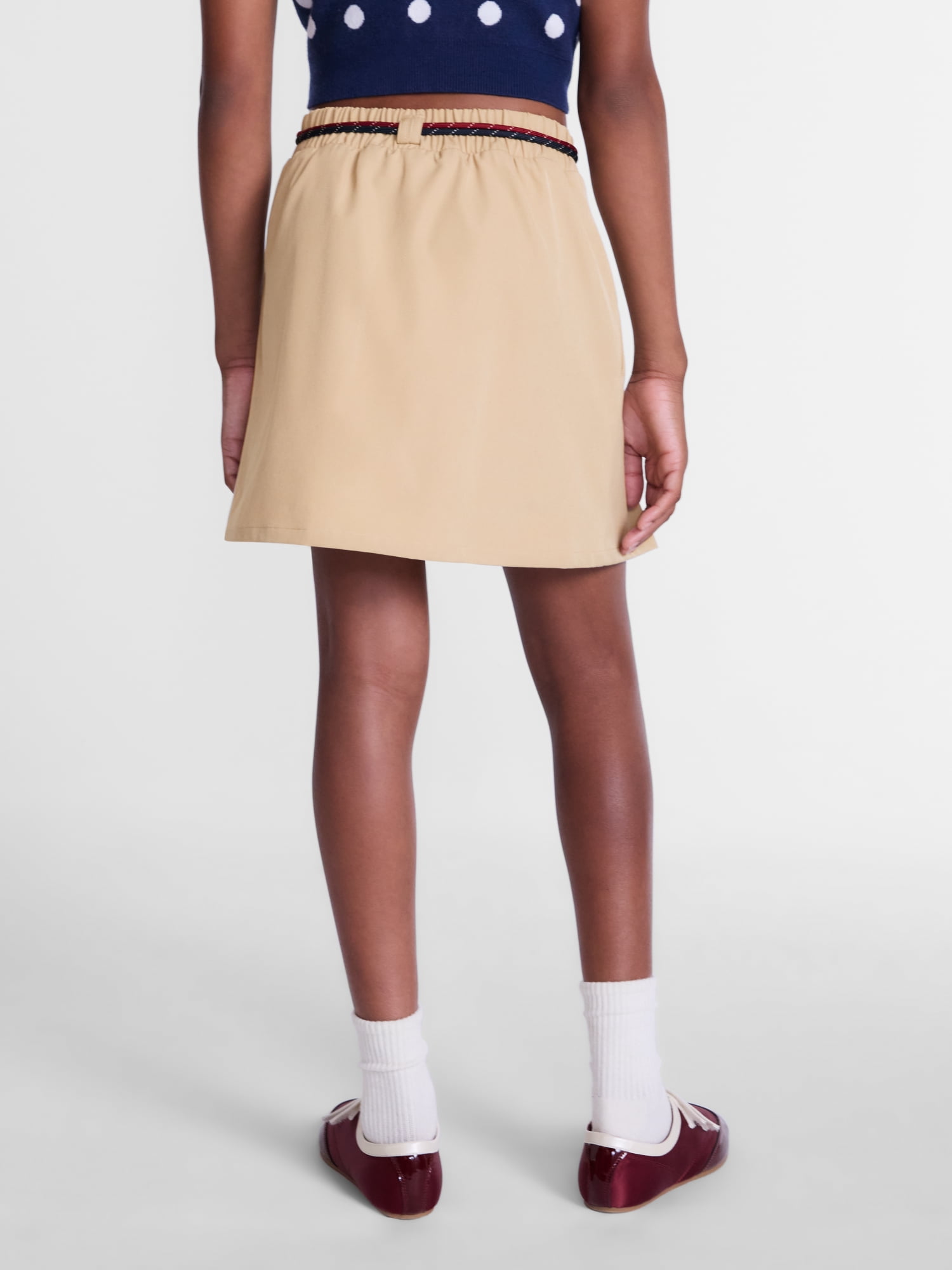 Weekend Academy Girls Pleated Skort with Shoe String Belt, Sizes 4-18