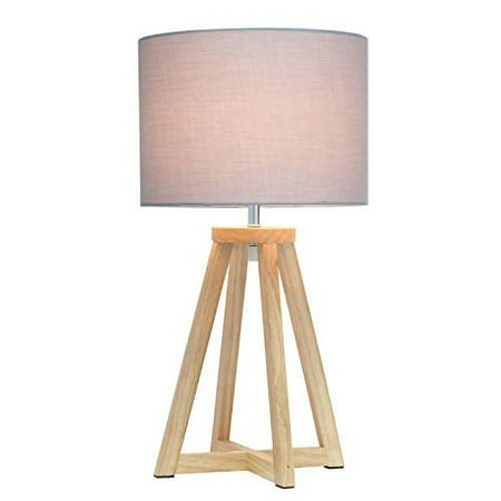 Simple Designs Interlocked Triangular Natural Wood Table Lamp with Gray Fabric Shade