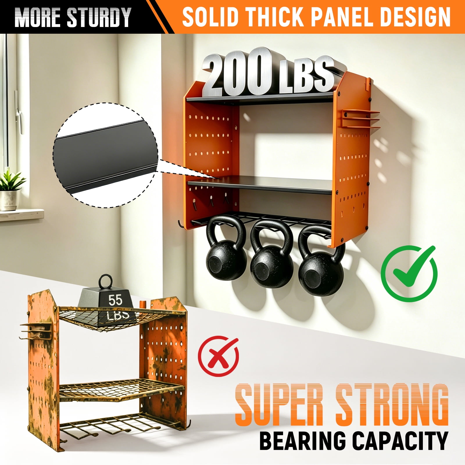 Power Tool Organizer Wall Mount, 4-Layer Drill Storage Shelf with Hooks,Screwdriver,Drill Bit Heavy Duty Rack Orange