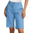 thumbnail image 3 of Bermuda Shorts for Women Knee Length Elastic High Waist Wide Straight Leg Dressy Casual Office Work Shorts with Pockets, 3 of 6