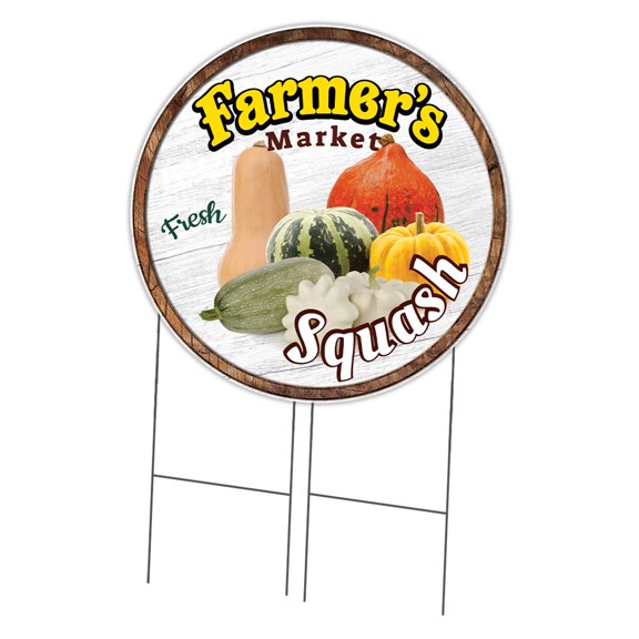 SignMission Corrugated Plastic Sign With Stakes 36" Circular - Farmer's Market Squash | Coroplast Yard Sign With Stake |  Made in the USA