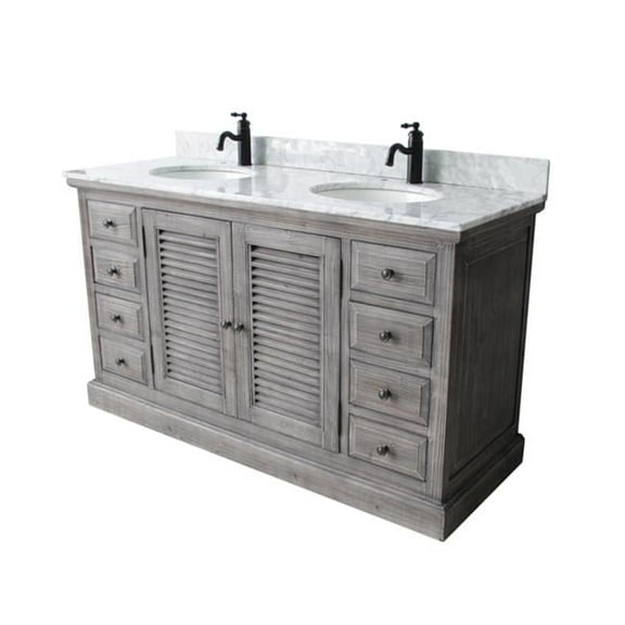 InFurniture WK1960-G plus CW top 61 in. Rustic Solid Fir Sink Vanity In Grey-No Faucet