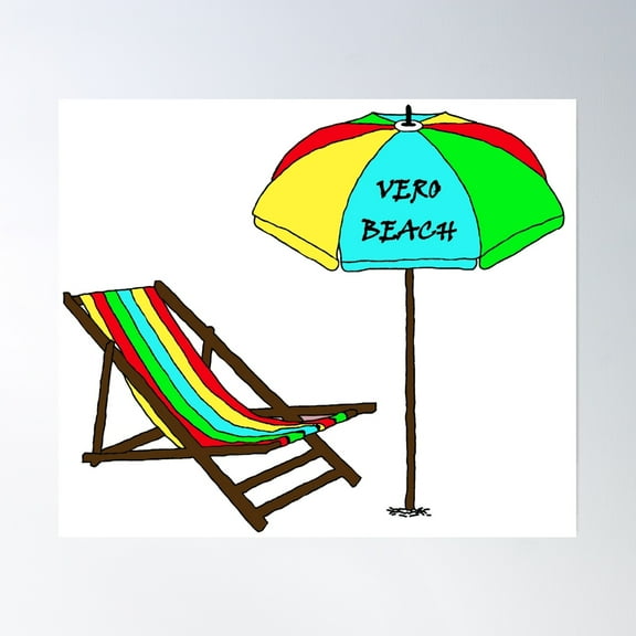 Bloom Theory Vero Beach Umbrella And Beach Chair Poster Wall Art, Modern Wall Decor, 8x12 UNFRAMED