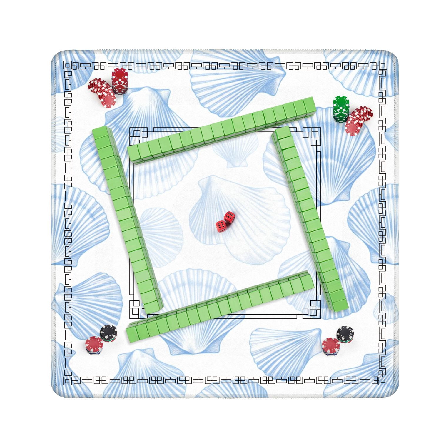 Mahjong Mat 31.5" x 31.5" Blue Seashell Minimal Coastal Line Art Style Non-Slip Noise Reduction American Mahjong Tiles Table Cover for Dominoes Poker Card Board Games Gift