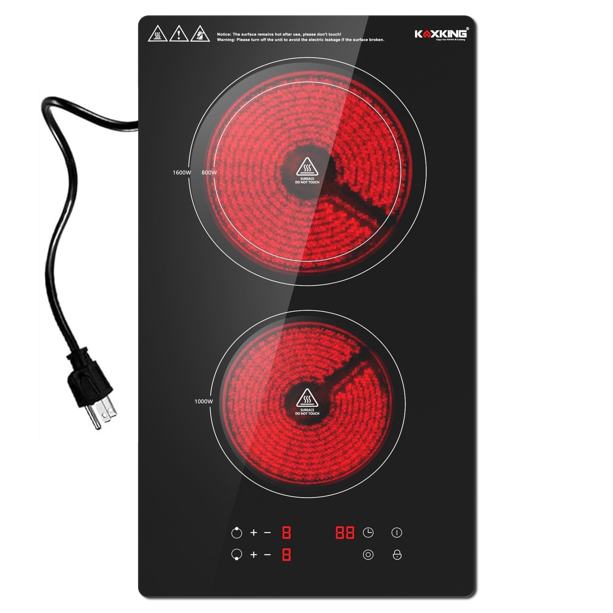 KOXKING Electric Cooktop 12 Inch, 2 Burner Electric Stove Top Built-in Sensor Touch Electric Stovetop with 9 Heating Level, Timer, Kids Safety Lock, Keep Warm, 110V with Plug