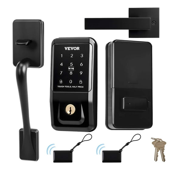 VEVOR Keyless Entry Door Lock with Handle Set, Touchpad Electronic Deadbolt with IC Card, Customizable User Codes, Keyed Entry, Auto Lock, Anti-Peeking Password, Backlit, for Home, Matte Black