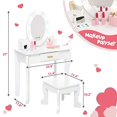 thumbnail image 2 of Kids Vanity Set with Drawer and Stool, Girls Vanity Set with with Lights and Mirror for Girls, Wood Makeup Playset Birthday for Age 4-9 Years, Pink/White, 2 of 9