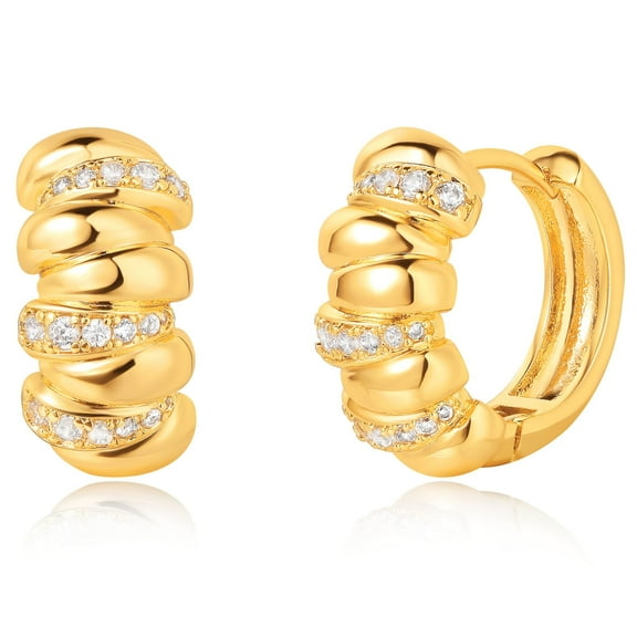 GDCOIN Staggered CZ Earrings 14K Gold Plated Everyday Jewelry for Women