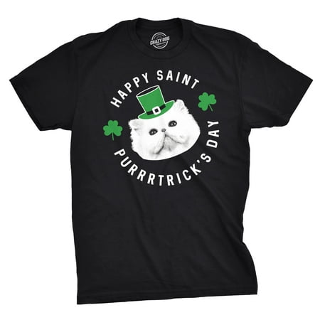Mens Happy Saint Purrtricks Day Tshirt Funny St Patricks Day Cat Tee