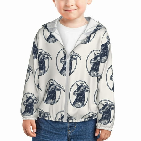 

Sun Hoodie for Kids Vintage Goat cute print Long Sleeve Swim Fishing Shirts Sun Protection Zip Up Jacket Clothing Athletic Hoodie