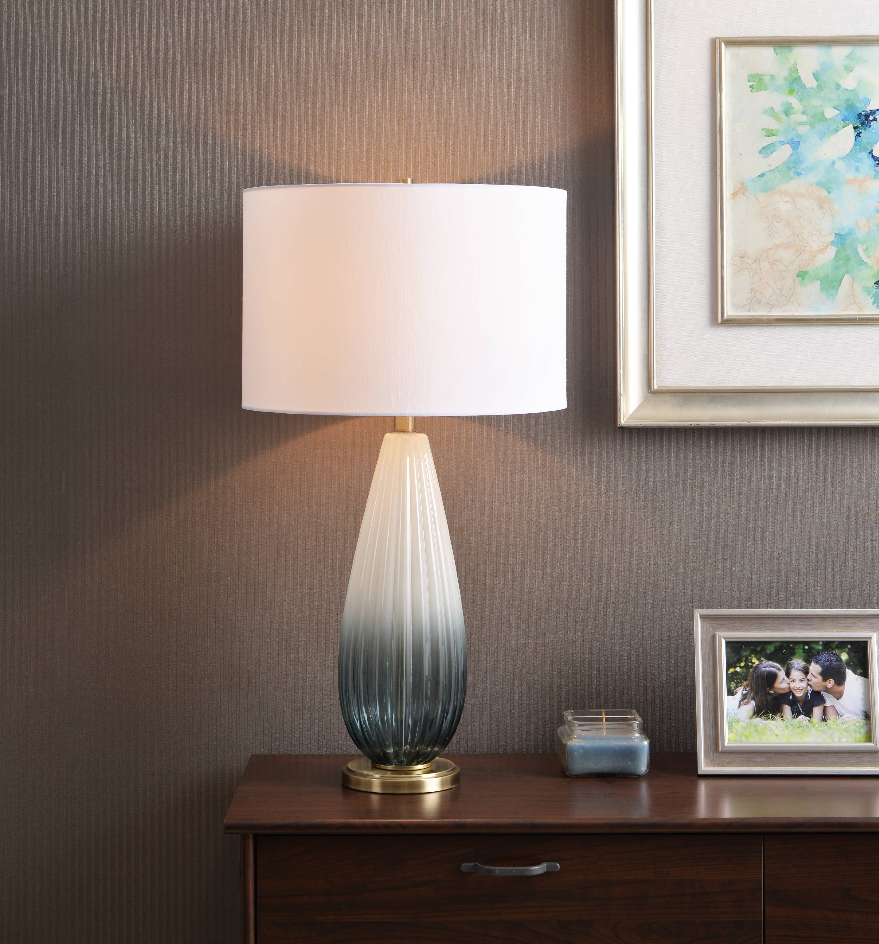 Glo Sky Blue Ombre Glass With Antique Brass Table Lamp Walmart Com Walmart Com