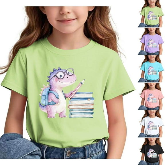 Frwgonr Toddler Girl T-Shirts Short Sleeve Girls Casual Shirts Graphic Tops Back of School Clothes Black, Size 3-15 Years