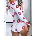 thumbnail image 4 of Womens Sexy Romper Pajamas Casual Deep V Neck Long Sleeve Bodysuit Homewear Sleepwear, 4 of 6