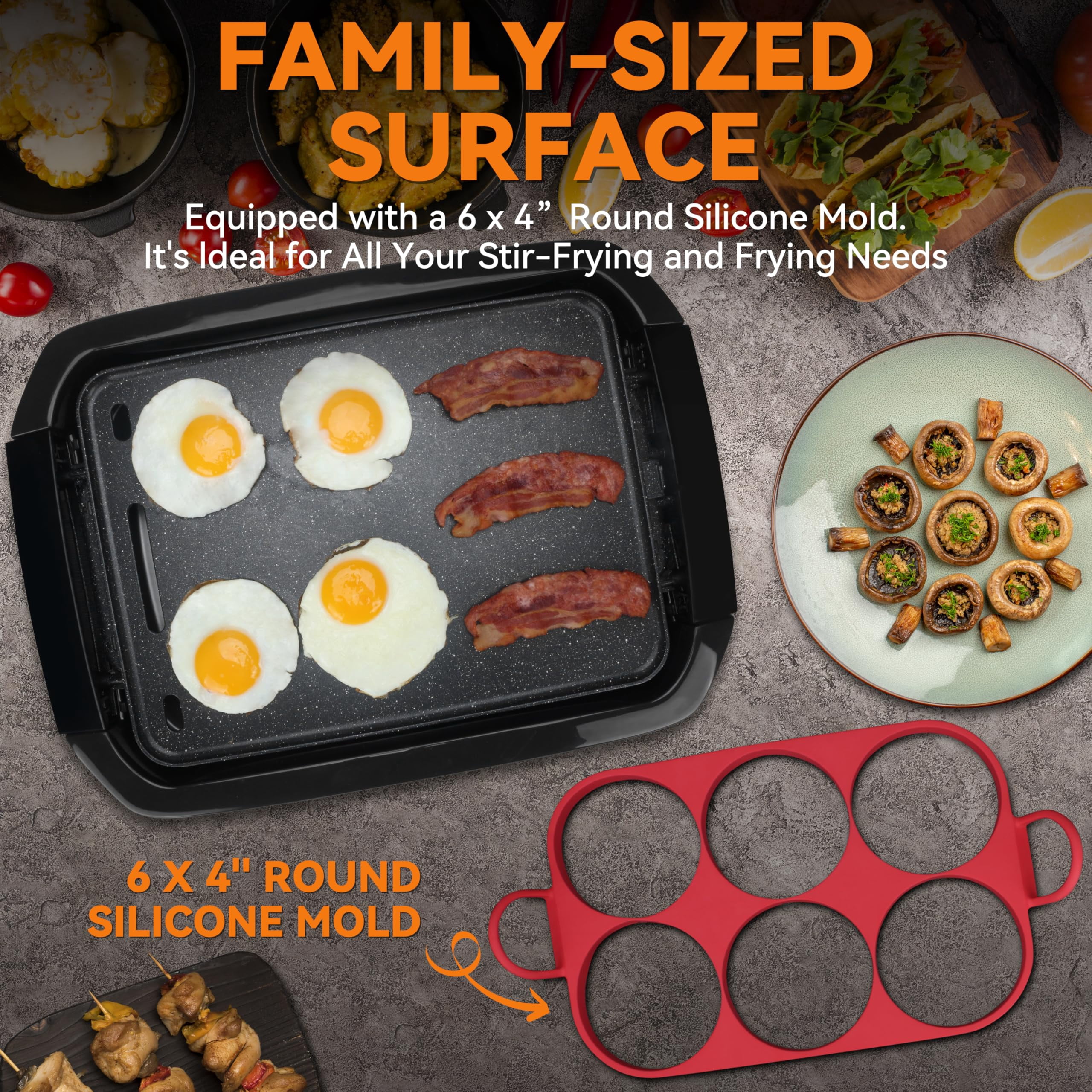 Electric Griddle & Grill Nonstick, 2-in-1 Reversible Plate for Indoor Cooking