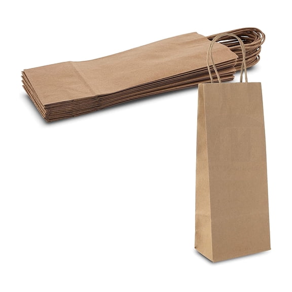 MT Products Brown Paper Wine Gift Bags with Handle 5.25" x 3.25" x 13.13" - Pack of 504