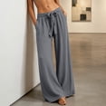 thumbnail image 6 of Karymi Wide Leg Pants Woman Linen Blend Wide Leg Pants, Elastic Drawstring Waist Casual Loose Trousers with Pockets, Solid Lightweight Flowy Pants Jeans for Women, 6 of 6