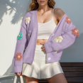 thumbnail image 2 of Women'S Ribbed Knit Cardigans Pretty Flowers Button Up Sweater Coat Long Sleeve Open Front Cropped Knitted Cardigan, 2 of 8