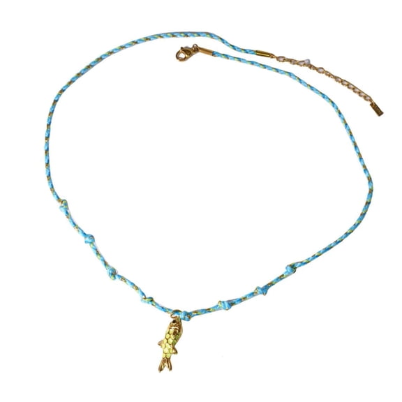 Sea Themed Braided Multicolor Cord Necklace with Fish Charm Stainless Steel Adjustable Jewelry Present for Women Men