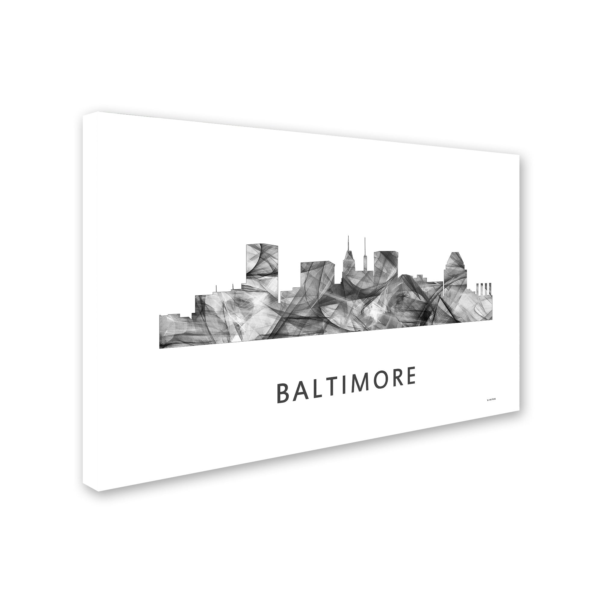 Trademark Fine Art 'Baltimore Maryland Skyline WB-BW' Canvas Art by Marlene Watson