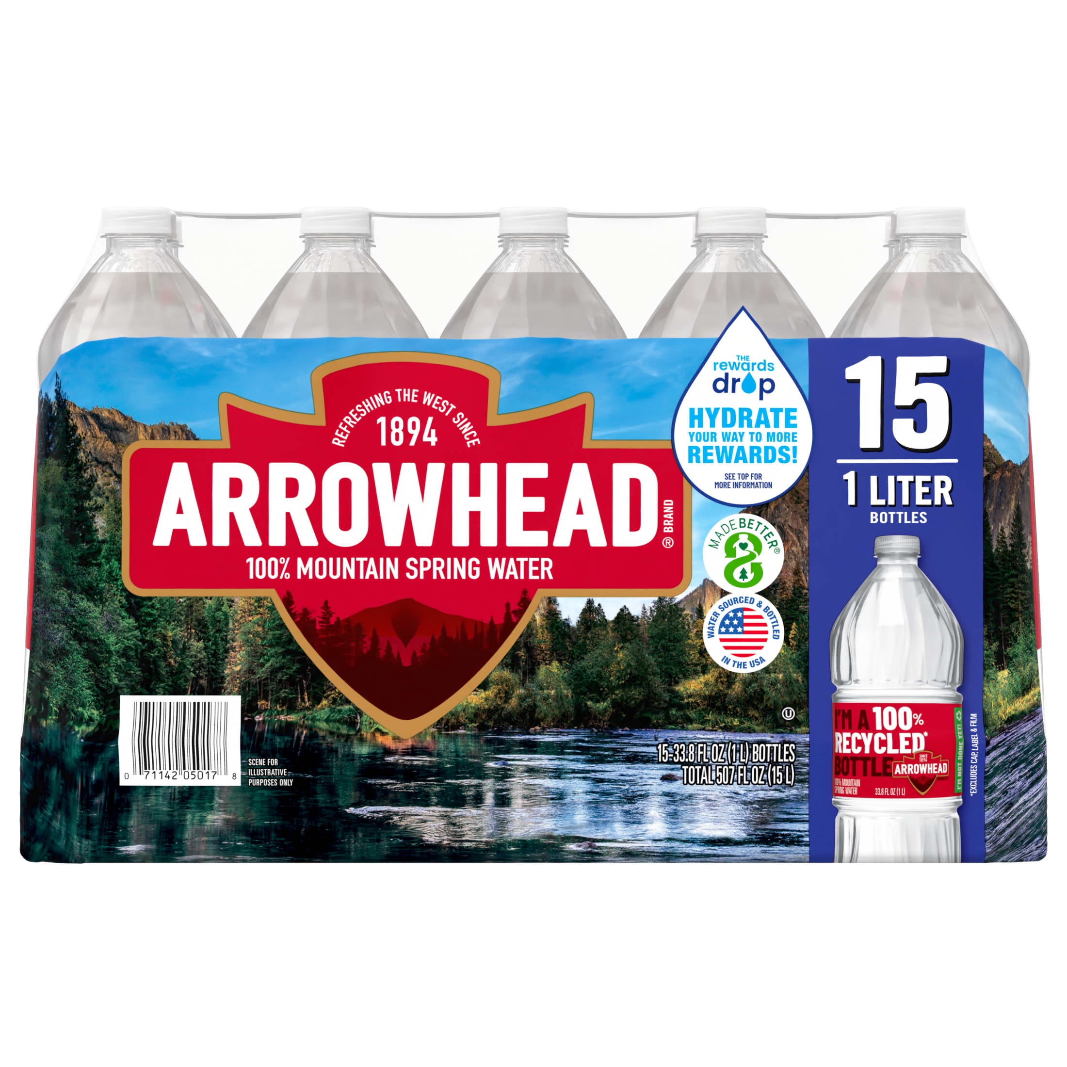 Arrowhead Brand  Mountain Spring Water, 1-Liter Plastic Bottles (Pack Of 15)