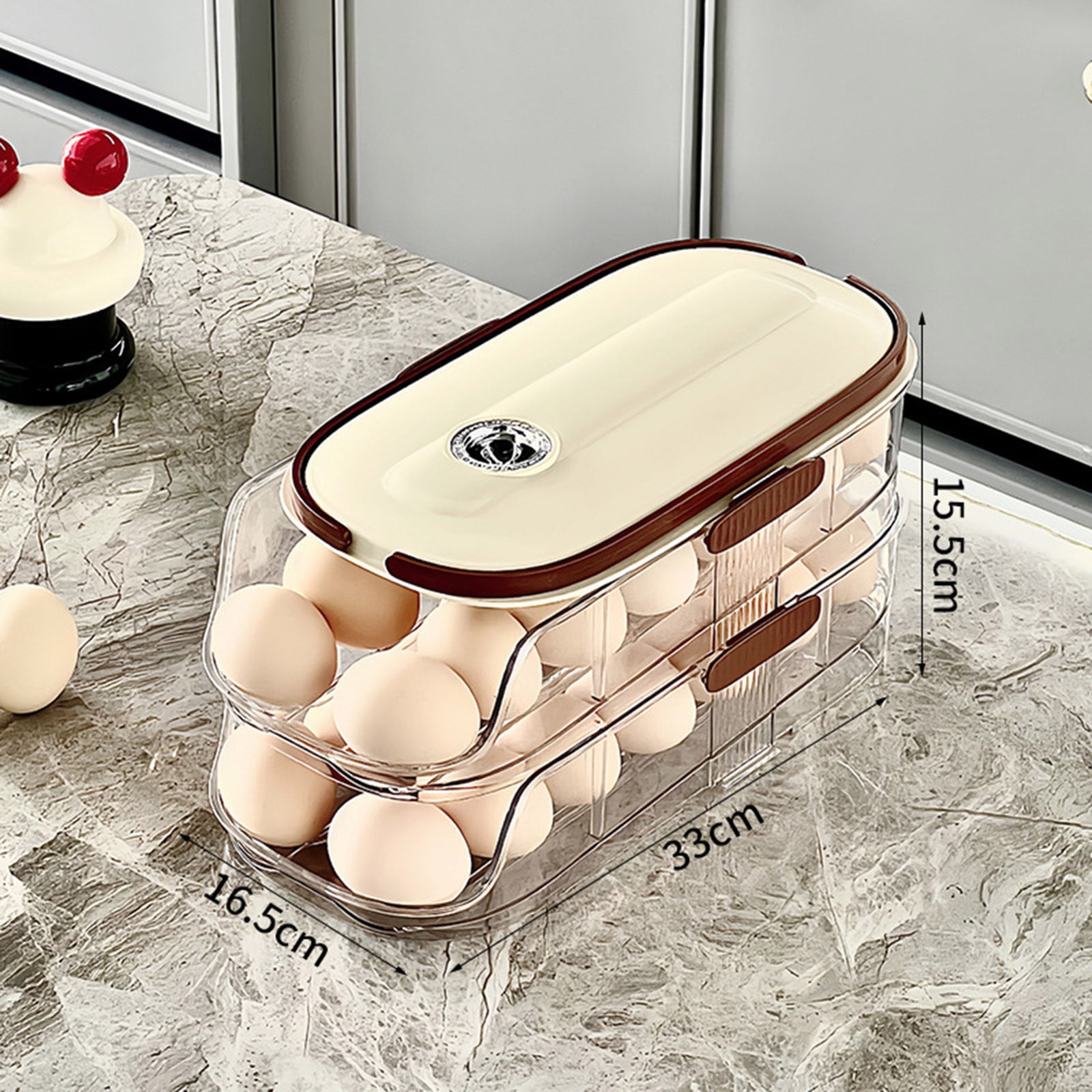 Tgbvmt Double Layer Rolling Storage Box Transparent Refrigerator Storage Rack Space Saving Food Organizer for Kitchen Fridge Pantry Cabinet Countertop Egg Storage Container Home Kitchen Storage