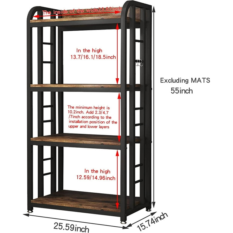 lovemanxi 4-Tier Kitchen Baker's Rack, Free Standing Microwave Oven Stand  Utility Storage Shelf Island Coffee Bar for Living Room, Home Office（Rustic