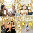 thumbnail image 7 of AlphaGeek White Gold Birthday Party Decorations for Women, Happy Birthday Banner, Gold Fringe Curtain, Heart Star Foil Confetti Balloons, Hanging Swirls, 7 of 7