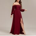 thumbnail image 4 of Taylonsss Womens Solid Color Strapless Stretch Formal Dress Long Sleeve Back Zipper High Slit Evening Gown Sophisticated Party Attire, 4 of 4